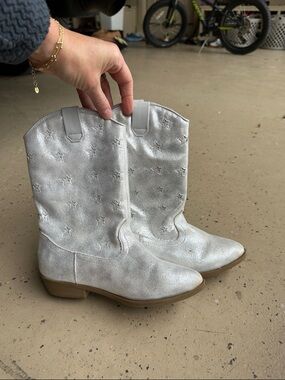 Silver Western-Style Mid-Calf Cowboy Boots-2
